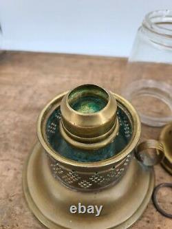 Antique BRASS Hurricane Skater LANTERN Odd maker threaded globe CANDLE