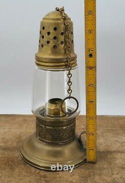 Antique BRASS Hurricane Skater LANTERN Odd maker threaded globe CANDLE