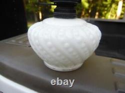 Antique Beaded Swirl Milk Glass Miniature Oil Lamp With Chimney / Gold Trim