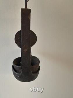 Antique Betty Whale Oil Lamp Vintage Twin Adjustable Forged Iron Miners Lantern