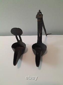 Antique Betty Whale Oil Lamp Vintage Twin Adjustable Forged Iron Miners Lantern