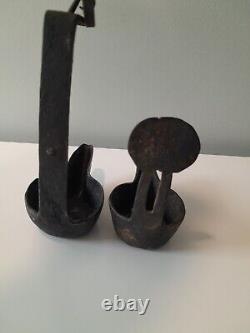 Antique Betty Whale Oil Lamp Vintage Twin Adjustable Forged Iron Miners Lantern