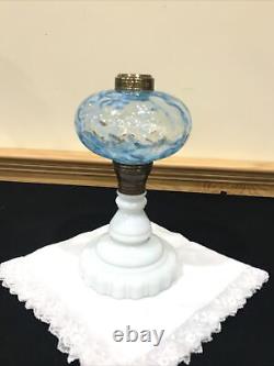 Antique Blue Opalescent Daisy Fern Kerosene Oil Stand Lamp Jefferson Northwood