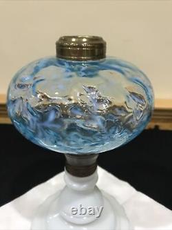 Antique Blue Opalescent Daisy Fern Kerosene Oil Stand Lamp Jefferson Northwood