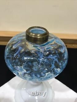 Antique Blue Opalescent Daisy Fern Kerosene Oil Stand Lamp Jefferson Northwood