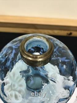 Antique Blue Opalescent Daisy Fern Kerosene Oil Stand Lamp Jefferson Northwood