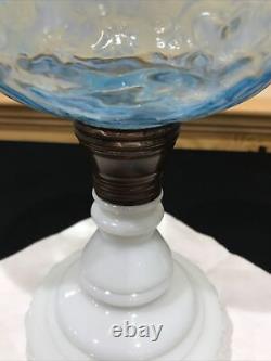Antique Blue Opalescent Daisy Fern Kerosene Oil Stand Lamp Jefferson Northwood