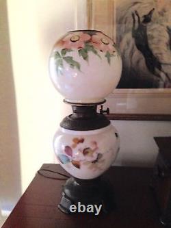 Antique Bradley & Hubbard Painted Globe Glass GWTW Kerosene Lamp Electrified