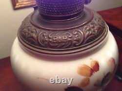 Antique Bradley & Hubbard Painted Globe Glass GWTW Kerosene Lamp Electrified