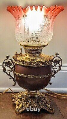 Antique Bradley Hubbard Victorian Oil Electric Base B&H Parlor Lamp Shade Ornate