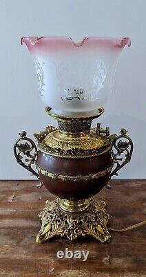 Antique Bradley Hubbard Vintage Oil Electric B&H Parlor Lamp Light Glass Shade