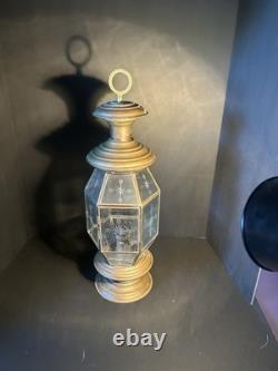 Antique Brass And Glass Carriage Lantern