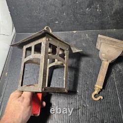 Antique Brass Arts Craft Pagoda Lantern Porch Light Hanging Foyer slag glass