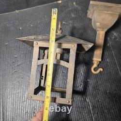 Antique Brass Arts Craft Pagoda Lantern Porch Light Hanging Foyer slag glass