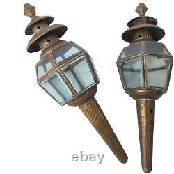 Antique Brass Carriage Lamp Set Beveled Glass Buggy Coach Car Vtg Sconce Lantern