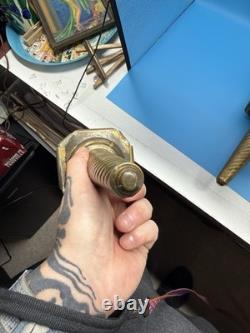 Antique Brass Coach Lanterns Pair Green Glass Panels Carriage Lights c. 1920s