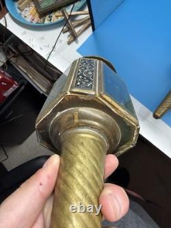 Antique Brass Coach Lanterns Pair Green Glass Panels Carriage Lights c. 1920s