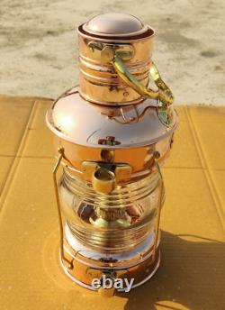 Antique Brass Copper Anchor Oil Lamp Maritime Ship Lantern Vintage Boat Light