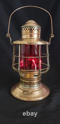 Antique Brass Dietz Dark Deck Lantern Red Kopp Globe Exc. Cond