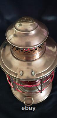 Antique Brass Dietz Dark Deck Lantern Red Kopp Globe Exc. Cond