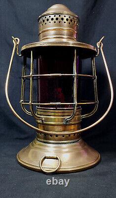Antique Brass Dietz Dark Deck Lantern Red Kopp Globe Exc. Cond