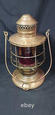 Antique Brass Dietz Dark Deck Lantern Red Kopp Globe Exc. Cond