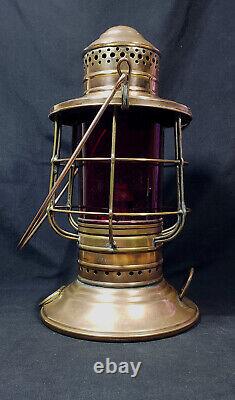 Antique Brass Dietz Dark Deck Lantern Red Kopp Globe Exc. Cond