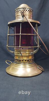 Antique Brass Dietz Dark Deck Lantern Red Kopp Globe Exc. Cond