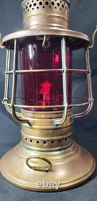 Antique Brass Dietz Dark Deck Lantern Red Kopp Globe Exc. Cond