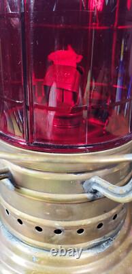 Antique Brass Dietz Dark Deck Lantern Red Kopp Globe Exc. Cond