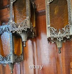 Antique Brass Hanging Lanterns with Textured Panels