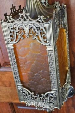 Antique Brass Hanging Lanterns with Textured Panels