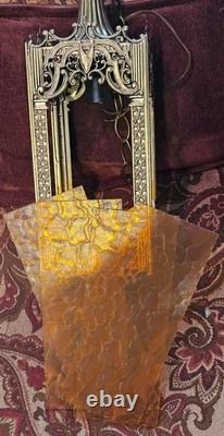Antique Brass Hanging Lanterns with Textured Panels