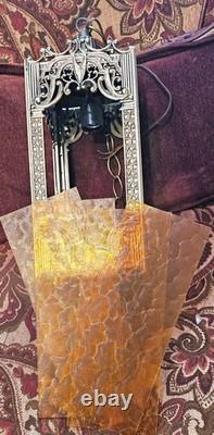 Antique Brass Hanging Lanterns with Textured Panels