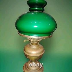 Antique Brass Kerosene Lantern With Green Shade