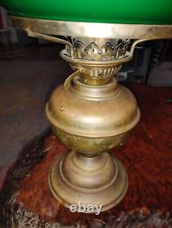 Antique Brass Kerosene Lantern With Green Shade