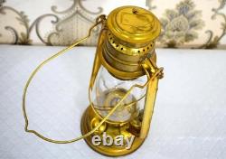 Antique Brass Lantern Lamp with Glass Enclosure Vintage- Inspired Décor Lantern
