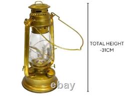 Antique Brass Lantern Lamp with Glass Enclosure Vintage- Inspired Décor Lantern