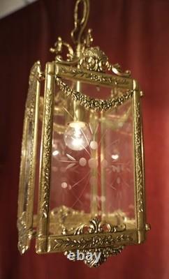 Antique Brass Lantern Solid Ceiling One Lamp Chandelier Cut Glass Ø 9