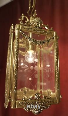 Antique Brass Lantern Solid Ceiling One Lamp Chandelier Cut Glass Ø 9