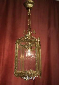 Antique Brass Lantern Solid Ceiling One Lamp Chandelier Cut Glass Ø 9