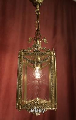 Antique Brass Lantern Solid Ceiling One Lamp Chandelier Cut Glass Ø 9