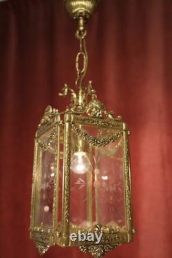 Antique Brass Lantern Solid Ceiling One Lamp Chandelier Cut Glass Ø 9