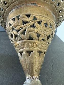Antique Brass Moroccan Hanging Lantern Pierced Filigree Chains Patina Candle 17
