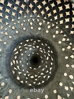 Antique Brass Moroccan Hanging Lantern Pierced Filigree Chains Patina Candle 17