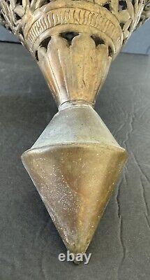 Antique Brass Moroccan Hanging Lantern Pierced Filigree Chains Patina Candle 17