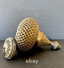Antique Brass Moroccan Hanging Lantern Pierced Filigree Chains Patina Candle 17