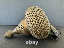 Antique Brass Moroccan Hanging Lantern Pierced Filigree Chains Patina Candle 17