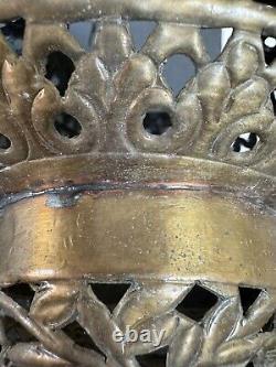Antique Brass Moroccan Hanging Lantern Pierced Filigree Chains Patina Candle 17