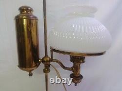 Antique Brass Oil Student Desk Lamp Kleemann Burner Milk Glass Electrified